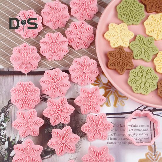 9 bucăți tăietor de biscuiți din plastic antiaderent, convenabil, ștampilă pentru fondant cu fulgi de nea de Crăciun