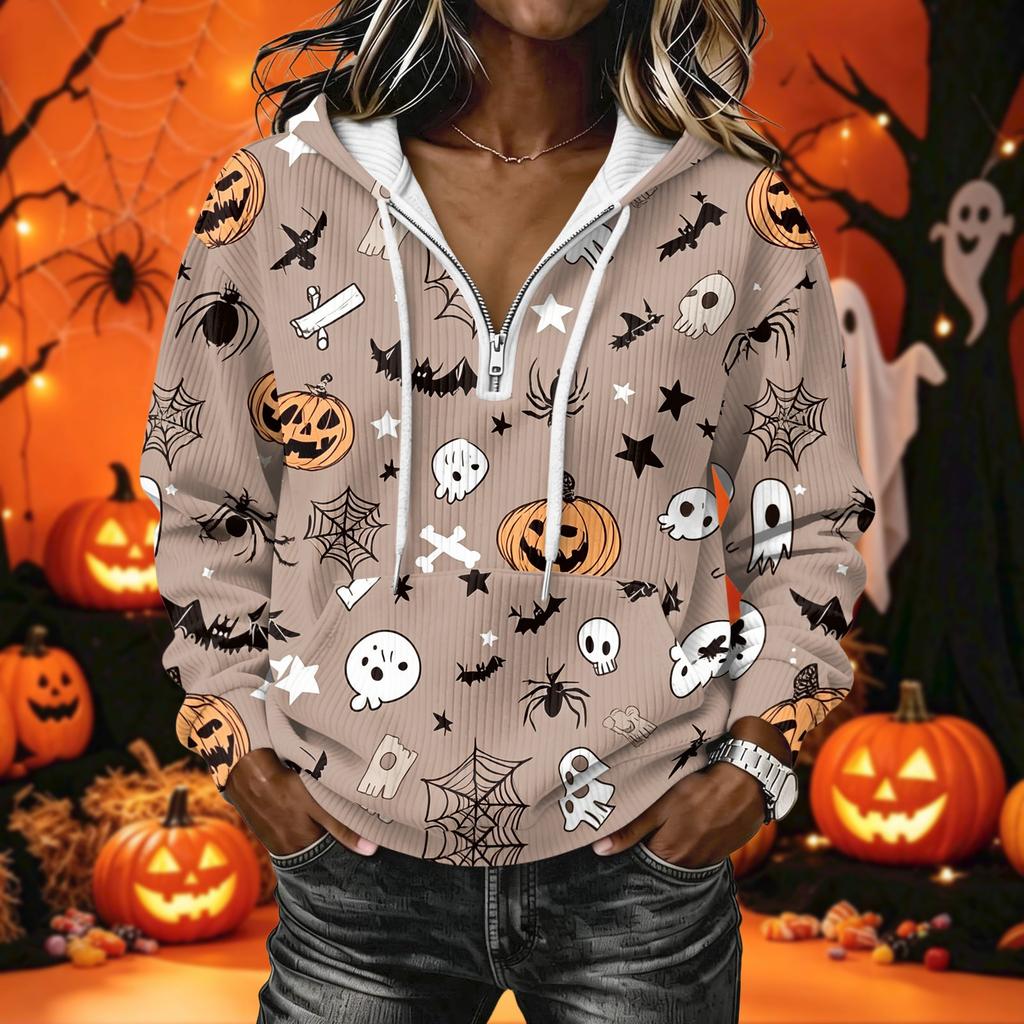 Women's Halloween Print Pullover Hoodie Long Sleeve with