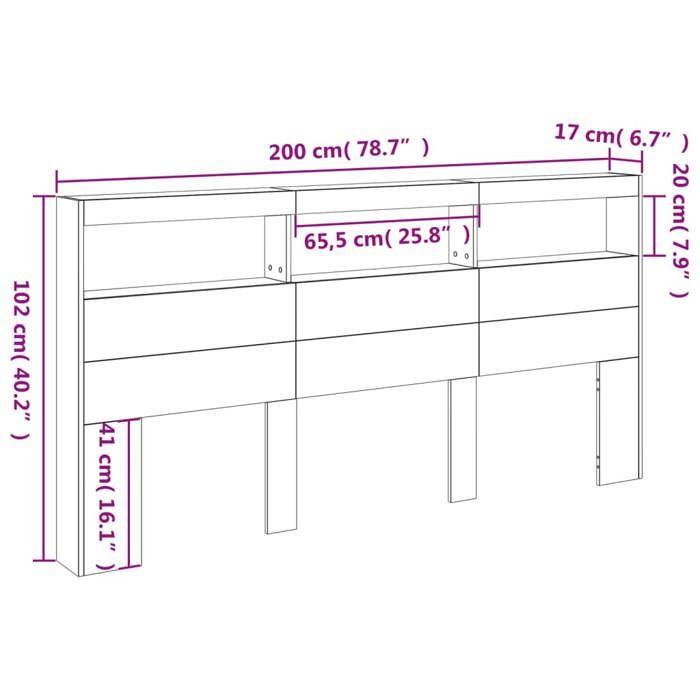 VidaXL Armoire Tête de Lit avec LED, Tête de Lit avec Compartiment, Meuble de Rangement Chambre à Coucher, Accessoire de 839218