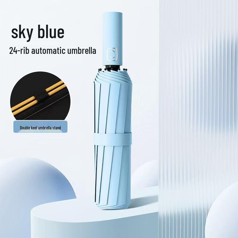 Fully Automatic 24-Rib Folding Umbrella: Large, UV-Resistant, Sun & Rain Protection with Custom Logo Options