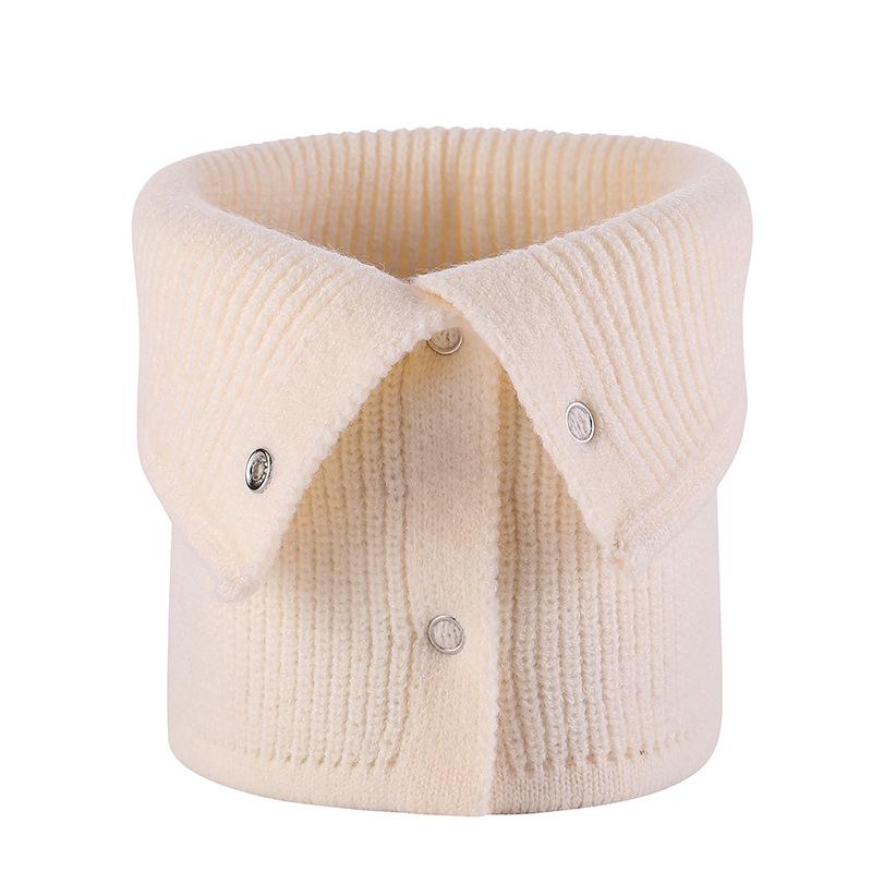 Autumn and Winter New Monochrome Wool Button Scarf Warm Elastic Striped Cuff Scarf Button Casual Neck Cover