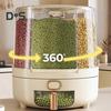 Distribuidor de cereais giratório de 360 graus, recipiente de arroz com tampa, grande capacidade, vários compartimentos, organizador de armazenamento de grãos