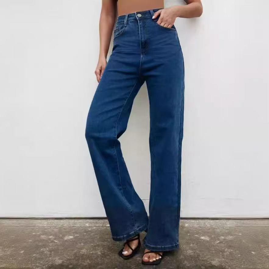 Multicolor European & American High-Waisted Loose Wide-Leg Floor-Length Casual Jeans for Women