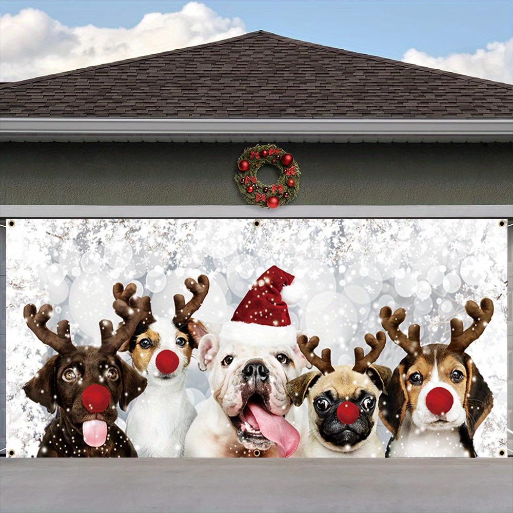 2D flat banner 1 piece Christmas garage door decoration banner five funny Christmas puppies party banner polyester 100x150cm