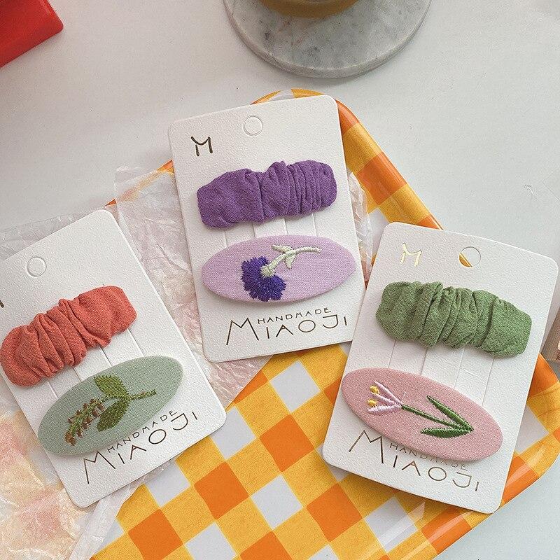 Cute Children Hair Pins Matte Cartoon Fruit Plant Fabric Embroidery BB Hair Clips for Girl Korea Simple Fashion Hair Accessories