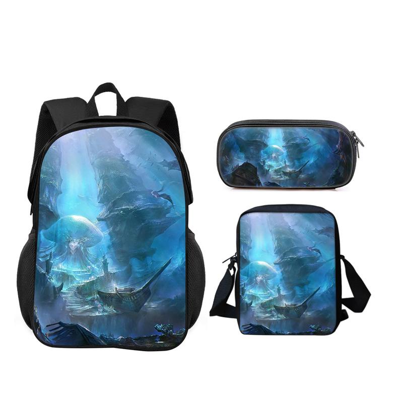 Mondo Subacqueo Set da 3 Pezzi Zaino Astuccio Borsa a Spalla Durevole alla Moda, Versatile Cartone Animato Ragazzo e Ragazza Compleanno Miglior Regalo