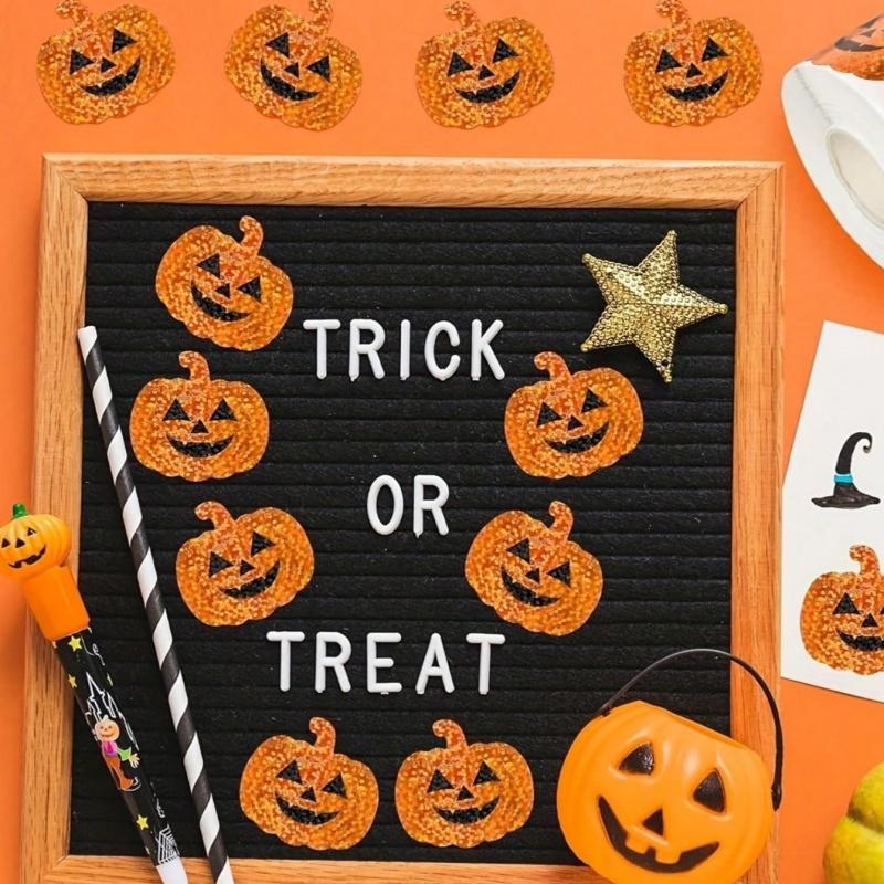 500 Stück 1 Rolle Halloween Laser Kürbis Siegelaufkleber, geeignet für Geschenkbox Umschlag Halloween Dekoration