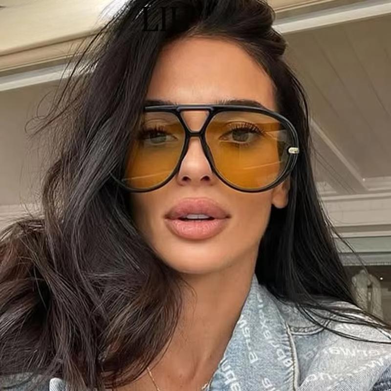 New Oversized Pilot Oval Punk Sunglasses For Women Luxury Vintage Double Beam Sun Glasses Lady Mens Outdoor Eyewear Uv400