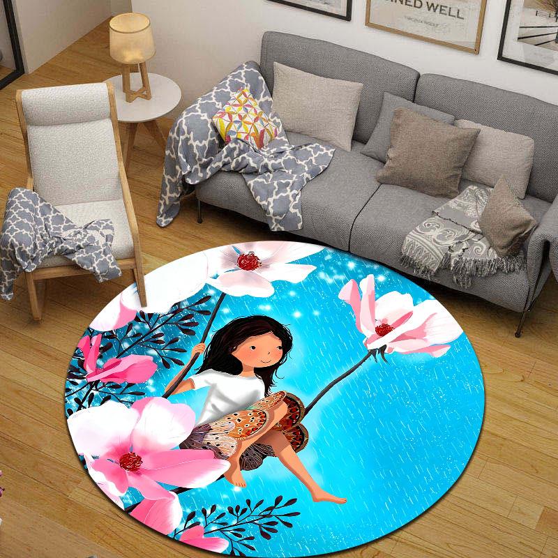 Rustic Round Christmas Multicolor Rug Pad, Non-Slip Floor Mat for Bedroom