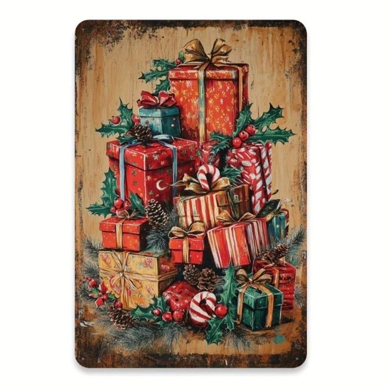 Vintage Merry Christmas Metal Sign, Retro Holiday Wall Decor 20x30cm