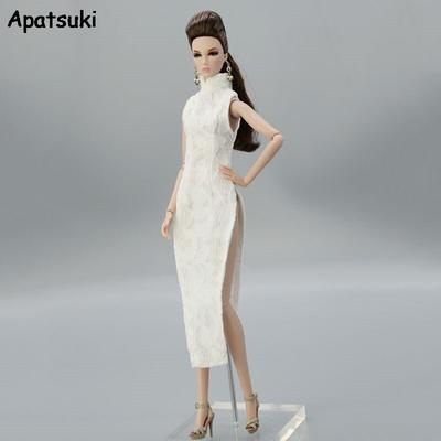 High Quality White Lace Fashion Girl Doll Clothes For Barbie Doll Dress Chinese Traditional Qipao Clothing 1/6 Doll Accessories