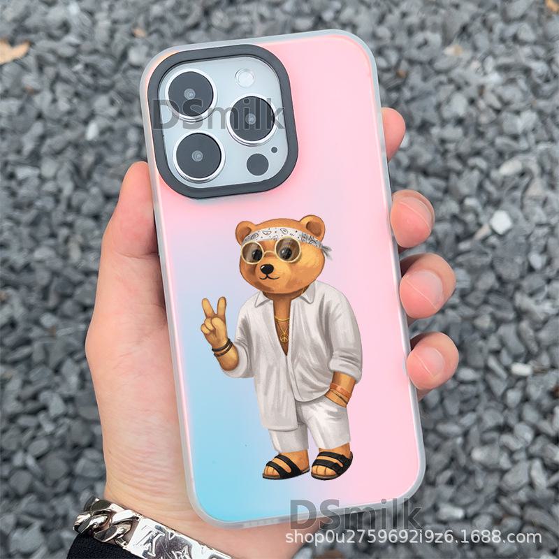 

Жесткий чехол Aurora White Laser для iPhone 15 Pro, 14, 13, 12, 11Xs Max, Xr. Модный дизайн с медведем. iPhone 11