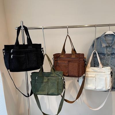 Large Capacity Strip Velvet Women's Bag New Korean Style Women's One-shoulder Crossbody Bag Lazy Style Underarm Bag Casual Carry