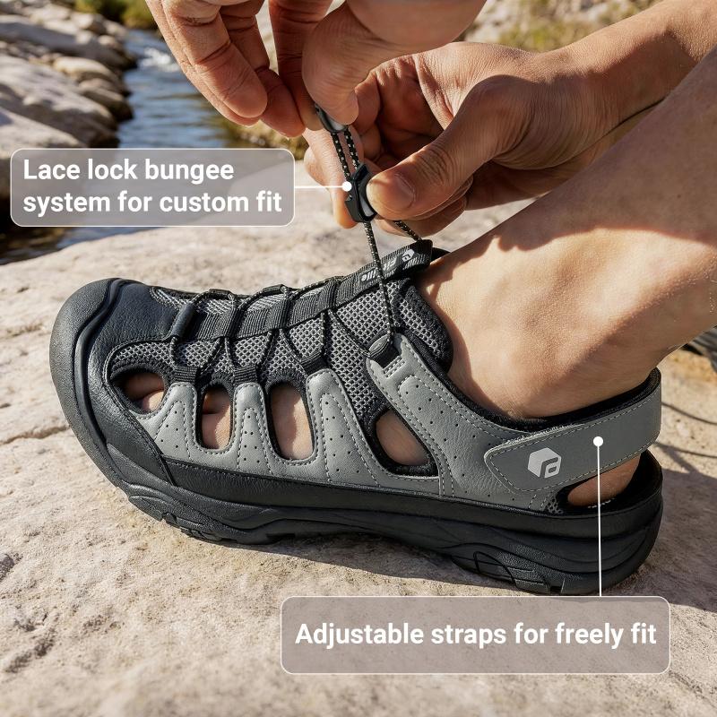 Fitville Wide Width Mens Sandal Shoes Closed-Toe Trekking Water Sandal Shoes With Arch Support For Swollen Feet Anti-Skid Summertime Shoes