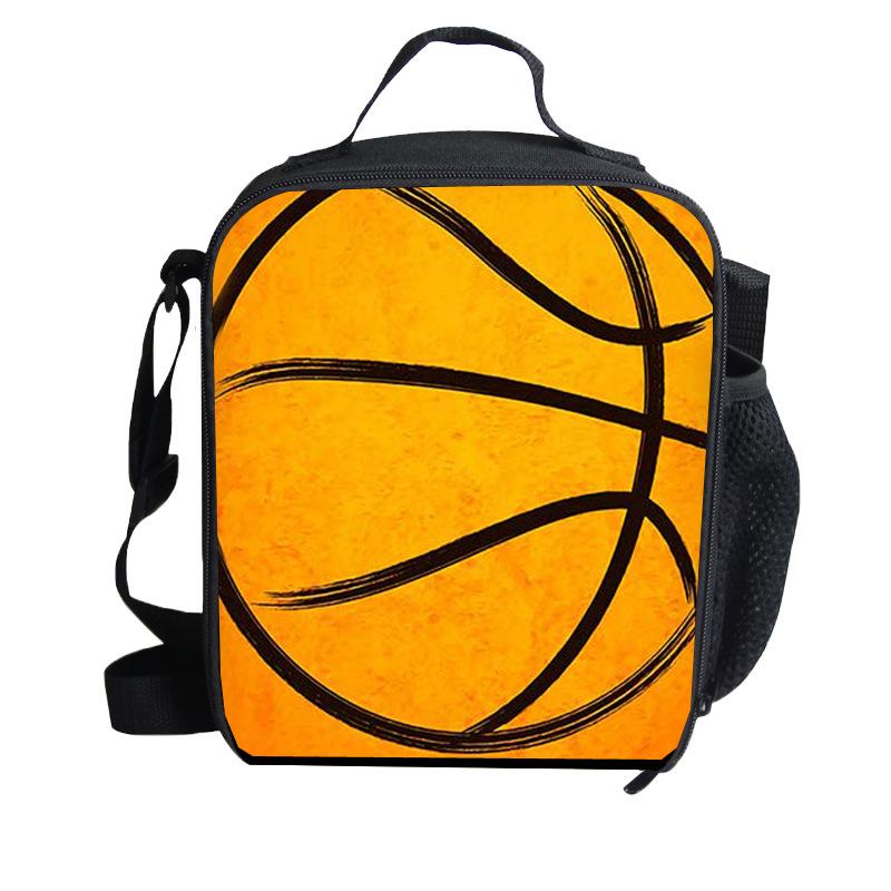 Borsa termica per il pranzo stampata con pallacanestro, borsa isolata, borsa bento, borsa a mano, borsa a tracolla per bambini per esterni