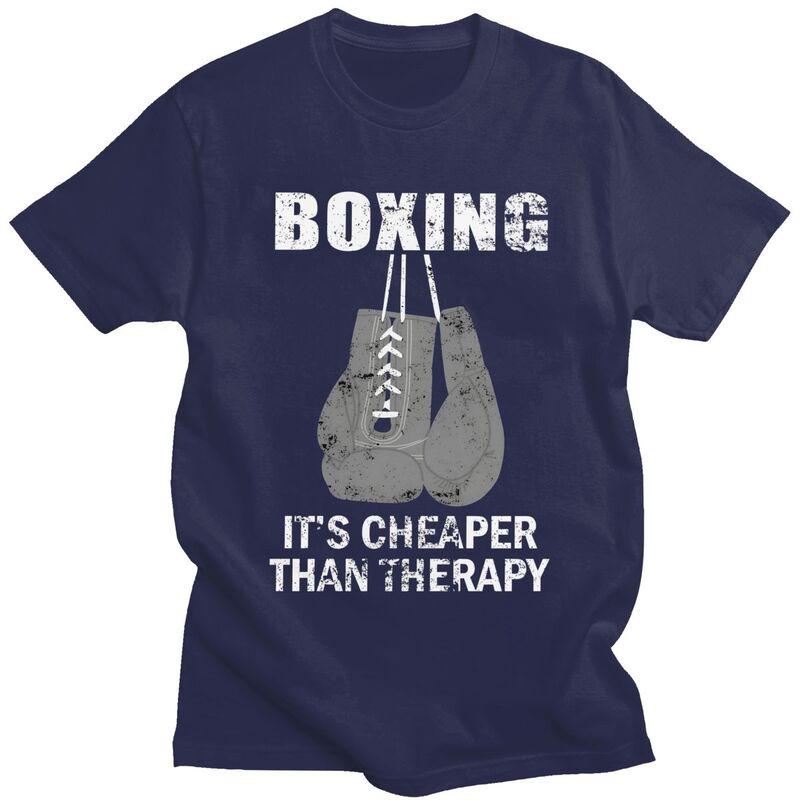

Male Boxing Cheaper Than Therapy T Shirts Summer Short Sleeve Pure Cotton Boxer Fighter Quotes Tshirt Leisure Graphic Tee Tops 4XL
