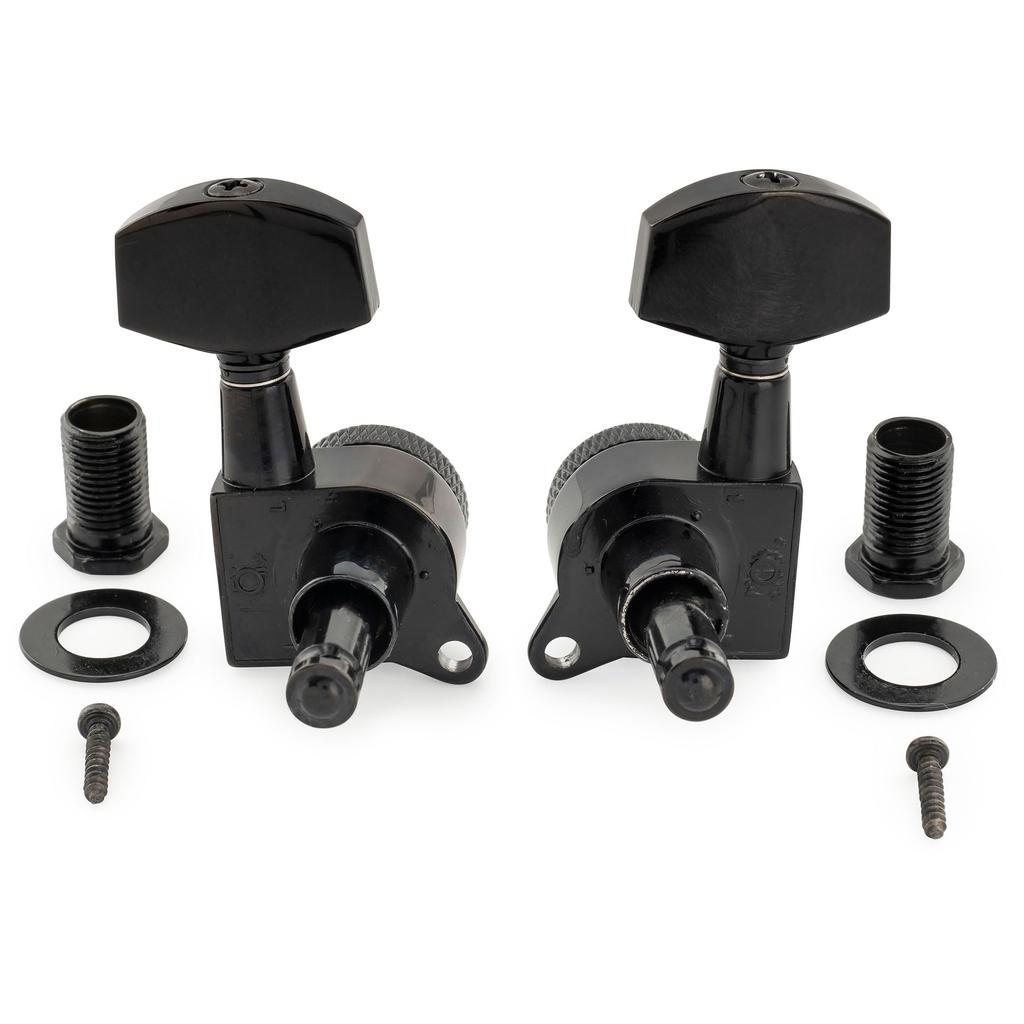 Musiclily Pro L3R3 Locking Tuning Pegs, 18:1 Gear Ratio, Large Hex Buttons, 45° Screws, for Acoustic/Electric Guitars, Black