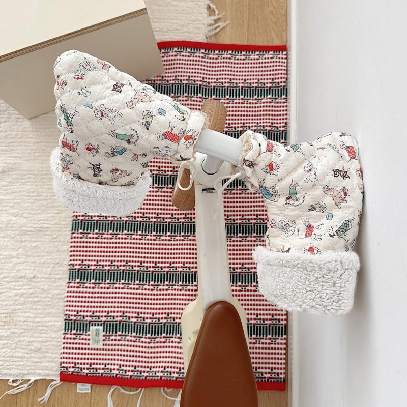 Winter Outdoor Sports Mittens for Children Cute Cartoon Printed Stroller Hand Warmers Soft Plush Lining Warm Gloves