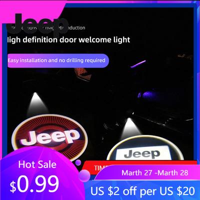 For Jeep 2Pcs Car Door HD Projector Lamp LED Decoration Atmosphere For Jeep Grand Cherokee Wrangler JK Gladiator Compass Rene