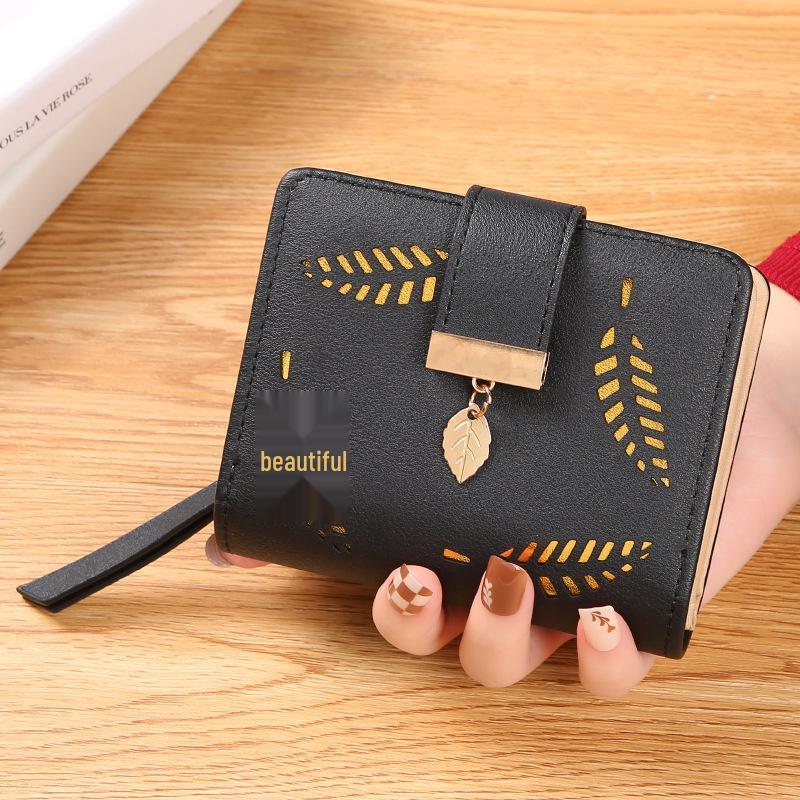 Dámská korejská listová bifoldová peněženka na mince se zipem a držákem na karty