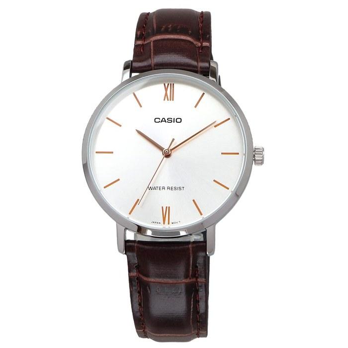 Casio Quartz Ladies Watch LTP-VT01L-7B2 Silver & Brown Leather Band, Silver & Brown Leather, LTP-VT01L-7B2