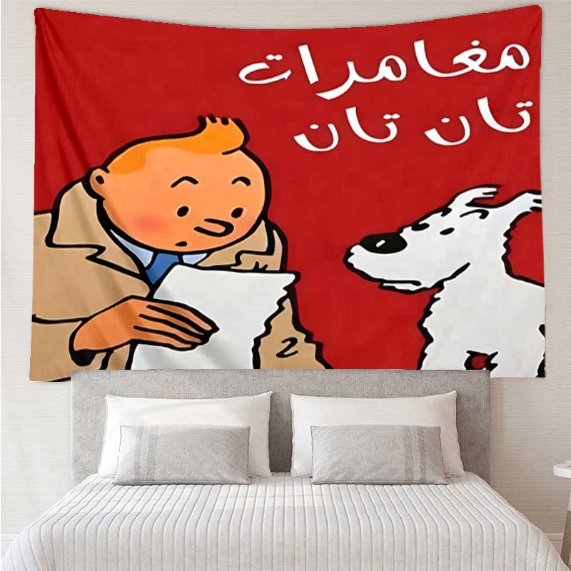 Tintin's Avonturenstad Sneldrogend Wandkleed voor Slaapkamer, Woonkamer, Speelkamer, Decoratie Kunstkamer Wandkleed Vakantie- en Verjaardagscadeaus