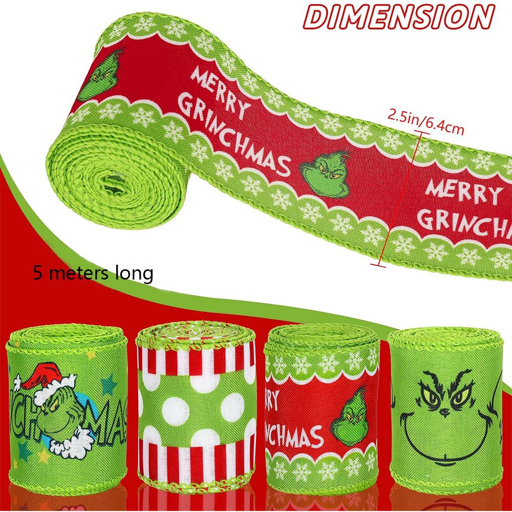 4 Roll Grinch Christmas Ribbons for Crafts DIY Holiday Christmas Decorations