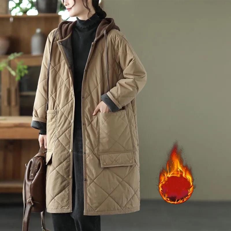 

Женская утепленная куртка с капюшоном Thiened Зимняя средней длины Повседневная теплая одежда 3XL