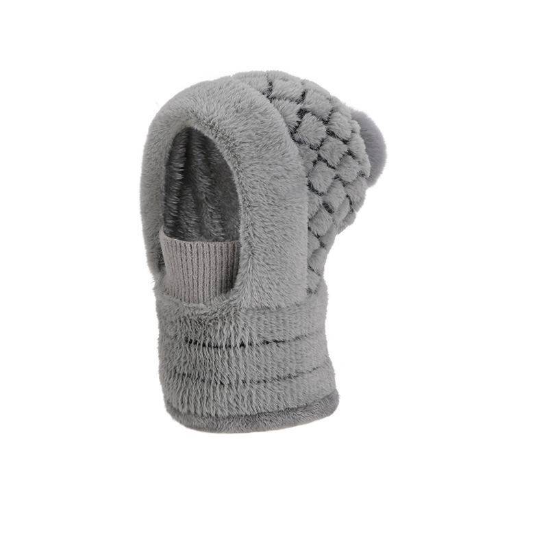 Winter Warm Pullover Hat Scarf Mask Integrated Hat Women's Outdoor Riding Fleece Ear Protection Knitted Wool Hat