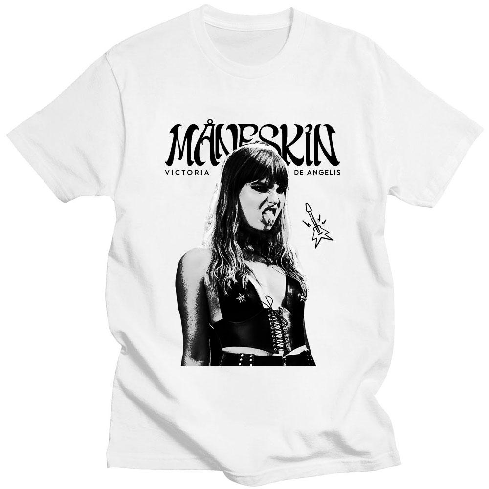 Rock Band Maneskin T Shirt Victoria De Angelis Print Unisex Cotton Cool Harajuku Gothic T Shirts Loose Y2k Casual Street T-shirt