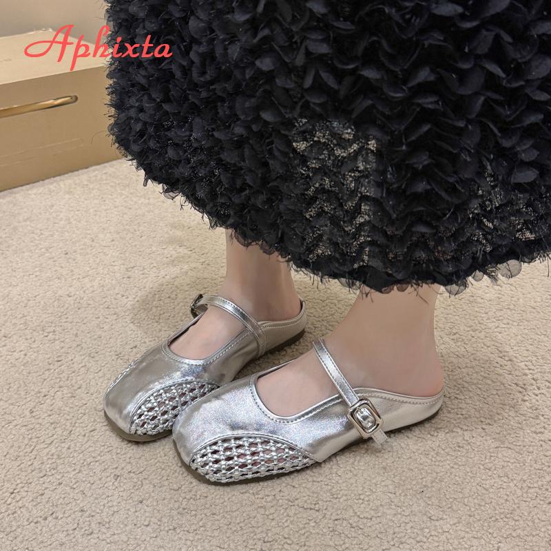 Fashion Aphixta Weave Design Women Classic Slides Silver Flat With Slippers For Women Slip On Sandals Outdoor Fashion Woman Mules Size43