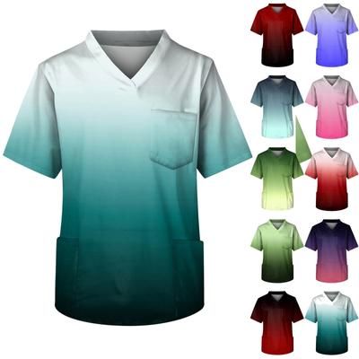 Men's Short Sleeve V Neck Gradient Print Chest Pocket Carer Top