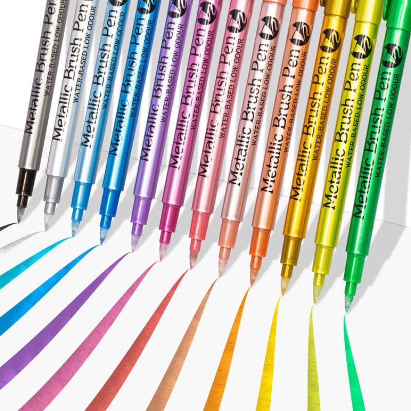 12 bucăți pix color metal 12 culori pix pentru vopsea bricolaj pix pentru semnătură cu cap moale și dur