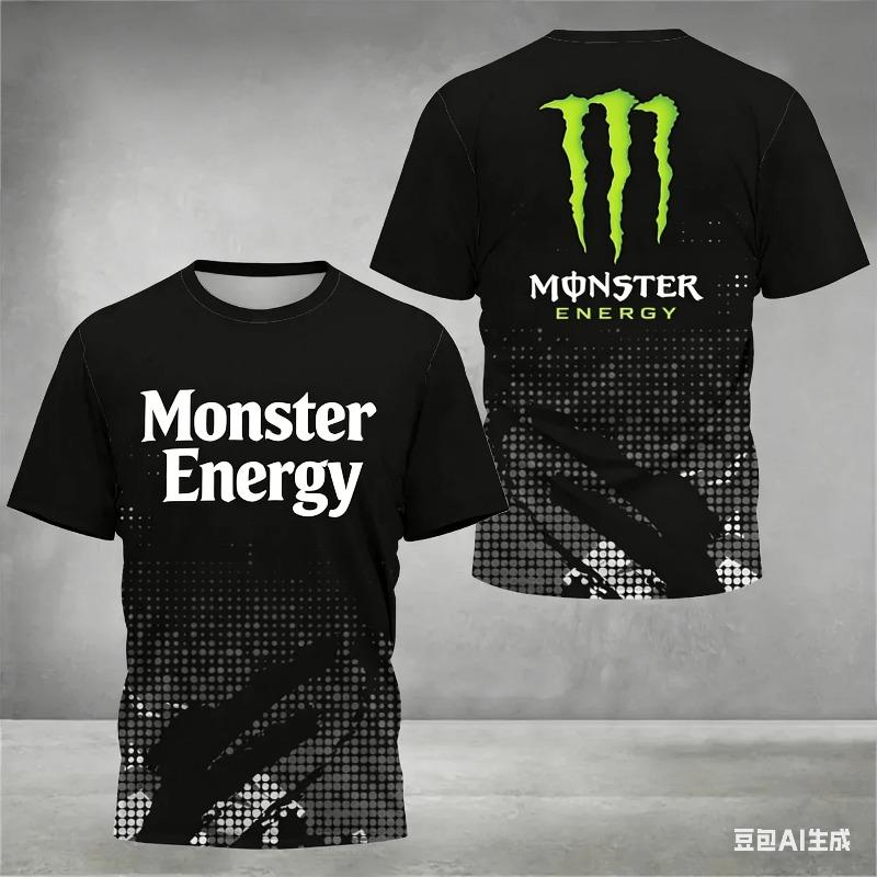 Baibao QIQI Zomer Sport T-shirt met Korte Mouwen voor Heren met 3D-print van Monster Energy, Sneldrogend en Vocht absorberend Fiets Sportkleding 5XL