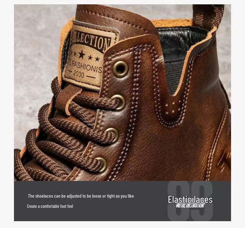 Men's High-Top Leather Martin Boots - Autumn/Winter Casual Workwear Shoes with Thick Soles