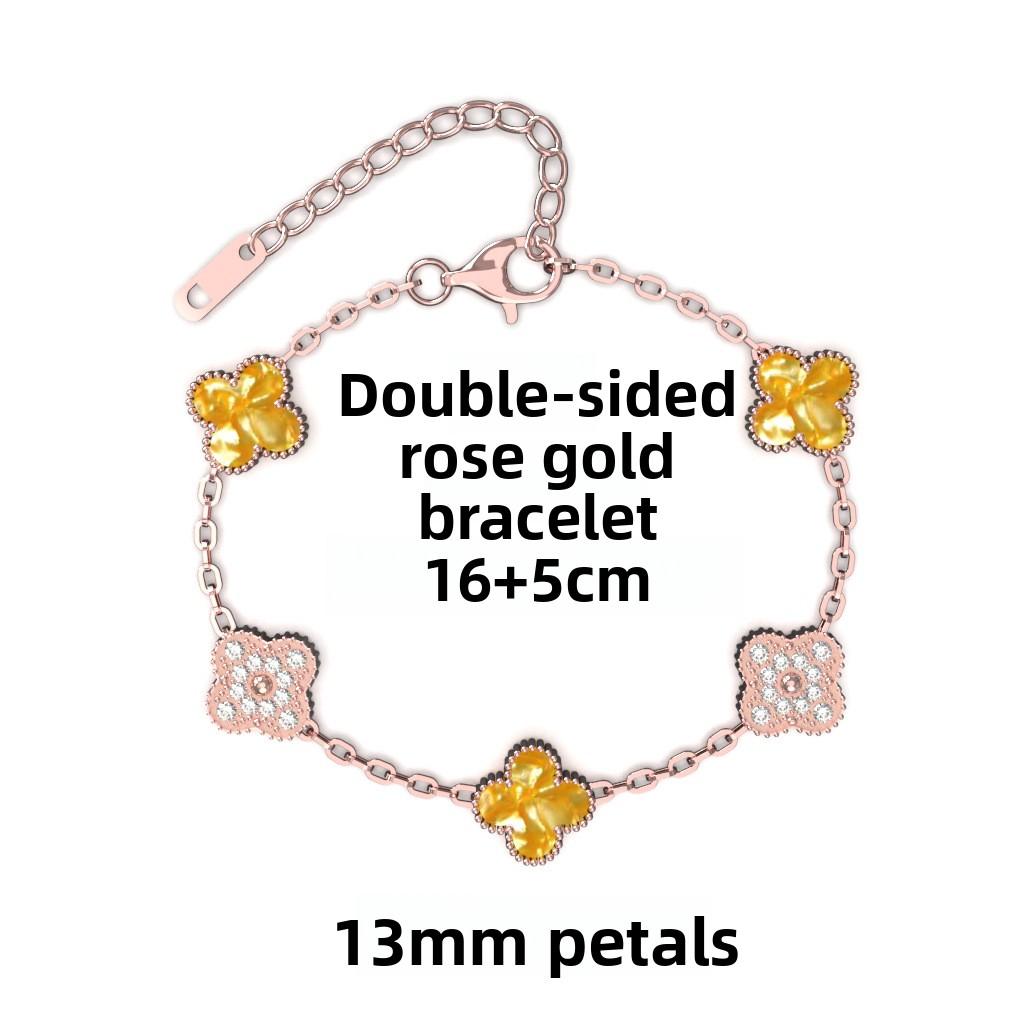 Brățară Trifoi cu Patru Foi de 13 mm Aur Roz Vid Cinci Flori Brățară Completă pentru Doamne