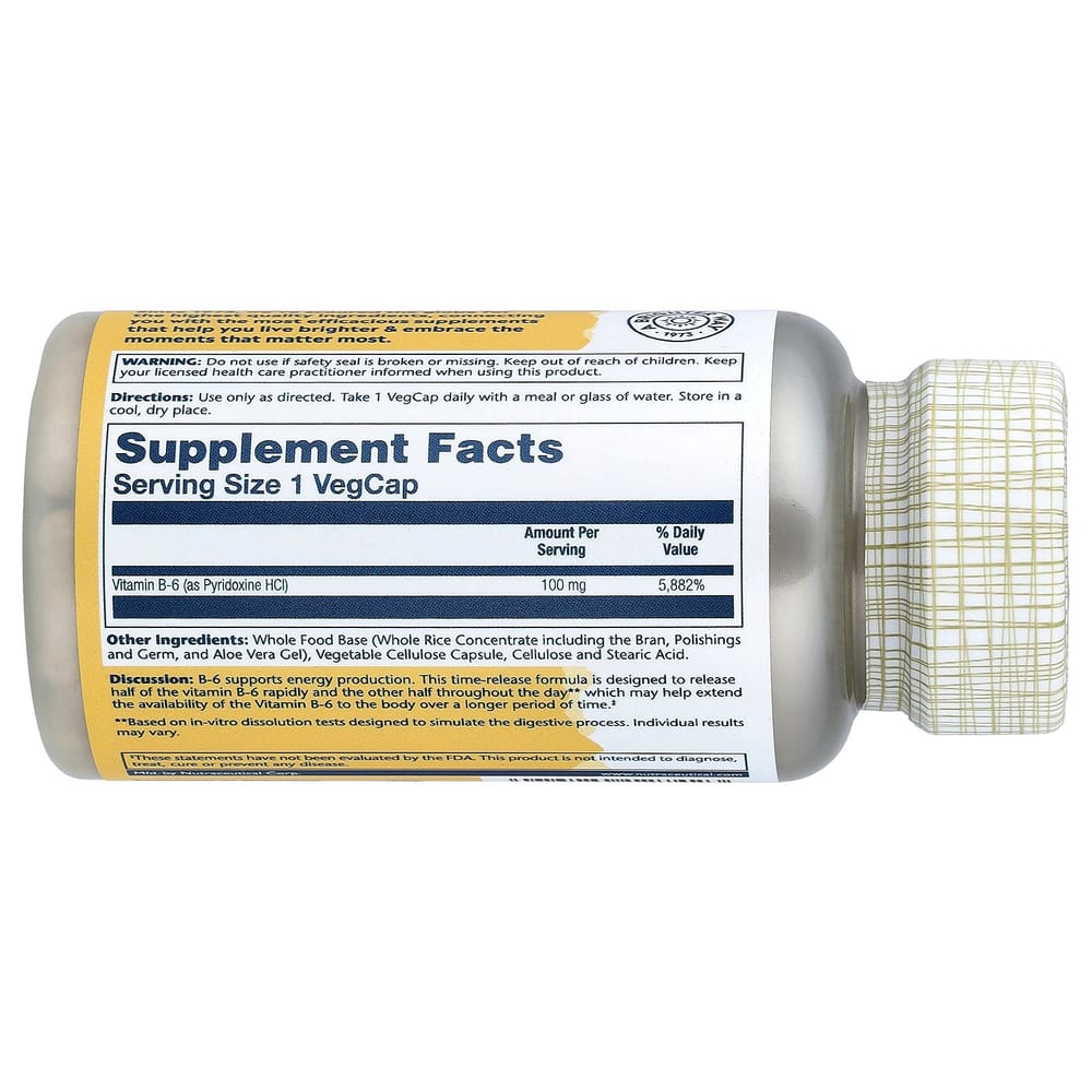 Solaray Sustained Release Vitamin B6 100mg Veggie Capsules 60 Tablets