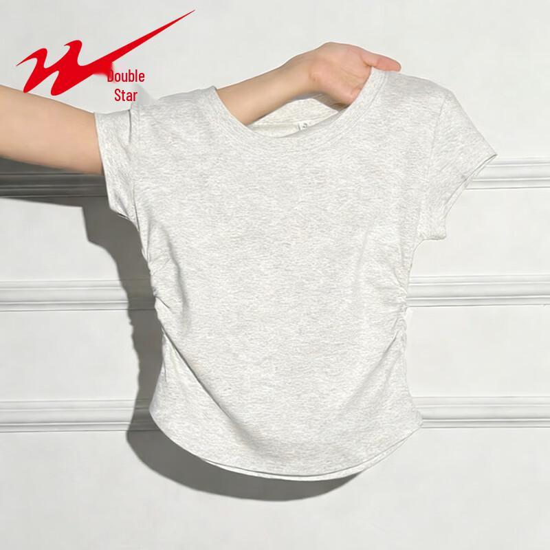 Shuangxing Women's Pleated Round Neck T-Shirt