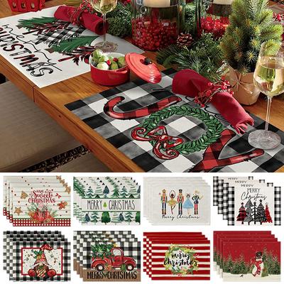 4-teiliges Weihnachts-Tischset aus Leinen, süßes Weihnachts-Tischsets-Set, Nussknacker, Weihnachts-Tischsets-Set