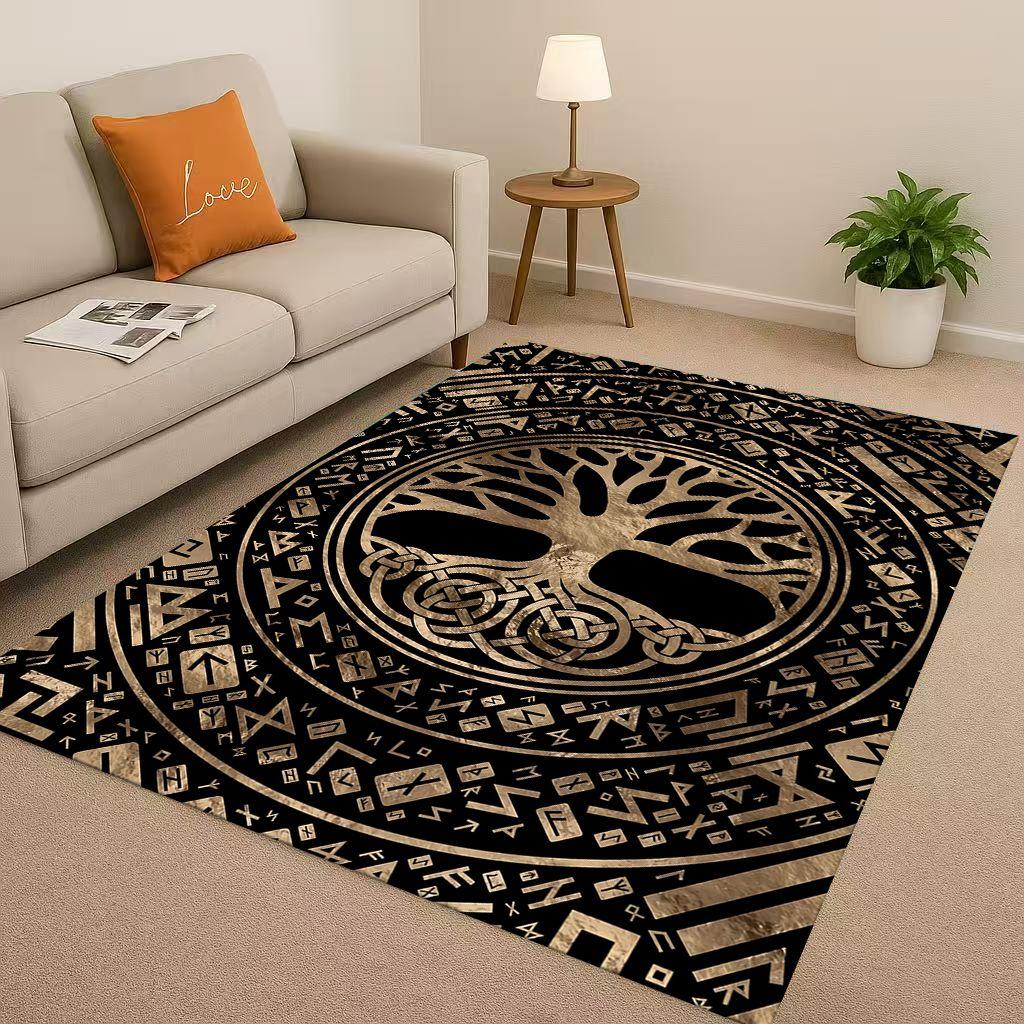 HD Colorful Tree of Life Yggdrasil Celtic Rune Living Room Non-Slip Area Rug Carpet for Bedroom Playroom Sofa,Home Decor Doormat