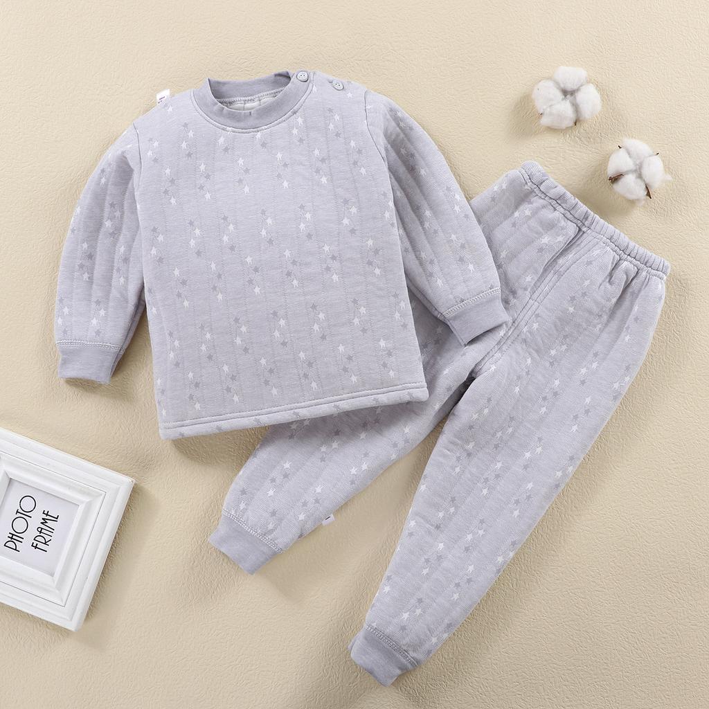 Autumn And Winter Children'S Thermal Underwear Set, Three-Layer Wired Cotton Thickened Baby Pajamas, Pure Cotton Loungewear Two-Piece Set