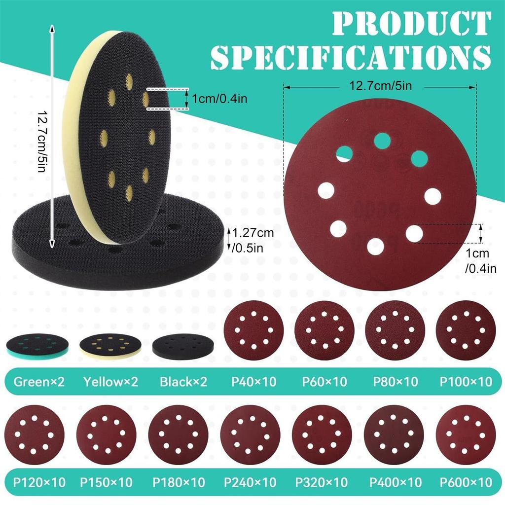 Sanding Pad 5 Inch 8 Holes Cushion Discs Sanding Buffer Cushion For Polisher Polishing Grinding Wood Metal Automotive Drywall