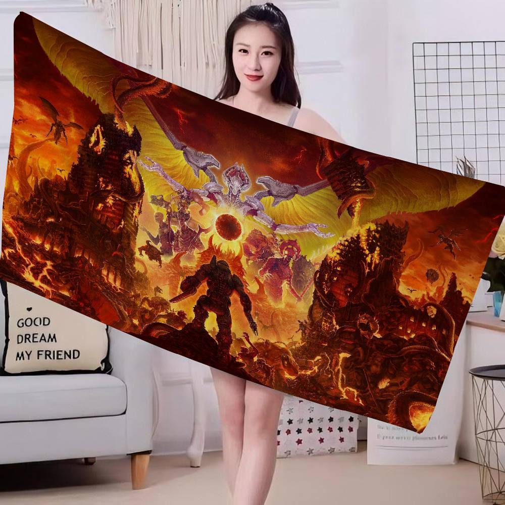 Shooting Game D-Doom Microfiber Blanket Quick Drying Beach Towels Oversized Printing Super Absorbent Pool Towel Blanket