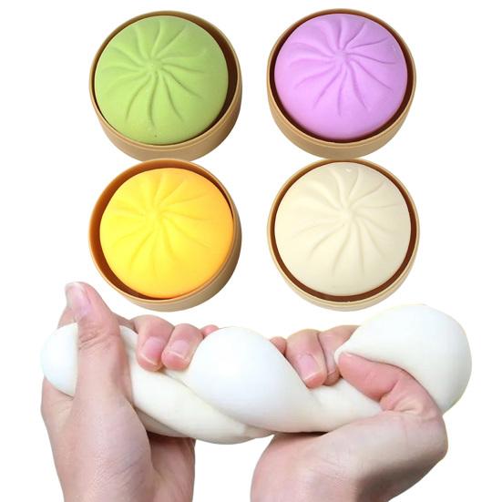 1/2/3/4Pcs Stress Relief Steamed Bun Toy with Steamer Simulation Stuffed Bun Squeeze Sensory Toy Soft TPR