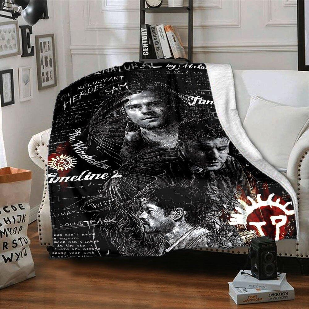 1 szt. Koc Supernatural 3 Miękki Ciepły Rzut do Domu, Biura, Podróży Całoroczny Przytulny Pościelowy Prezent, Biurowy Przytulny DodatekB