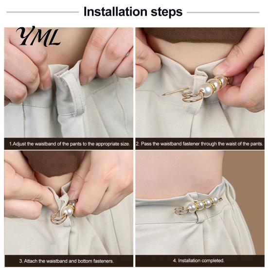 Neckline Fixation Clip 2Pcs Faux Pearl Waist Tightener for Pants, Reusable Cincher Pin Invisible Button Loose Jeans, No Sewing Waistband Skirts Jeans