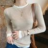 Ladies Autumn Winter Long Sleeve Fake Two Piece Basic Solid Color Pullover Knitted T Shirt Top