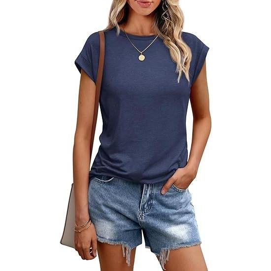 Women Work Casual Fashion Short-sleeved Round Neck Solid Color T-shirt Top