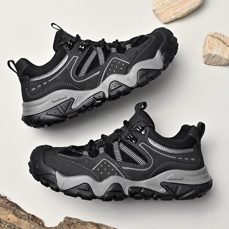 Fashion Classic Mens Casual Leather Thick Bottom Shoes Soft Leather Lace-up Lightweight Mountaineering Shoes Outdoor Antiskid Sneakers