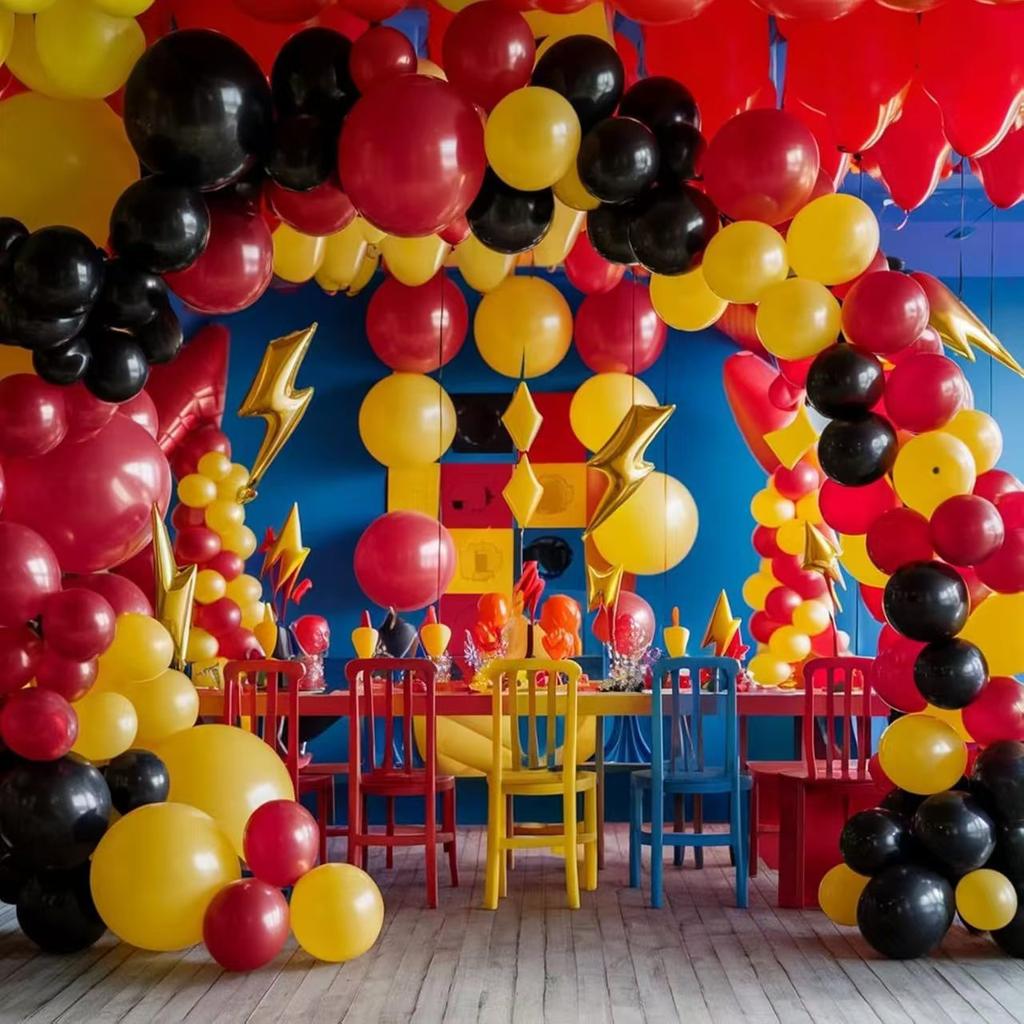 Game Birthday Balloon Chain Set Black Red Yellow Lightning Balloon Decoration Birthday Party Latex Balloon Package